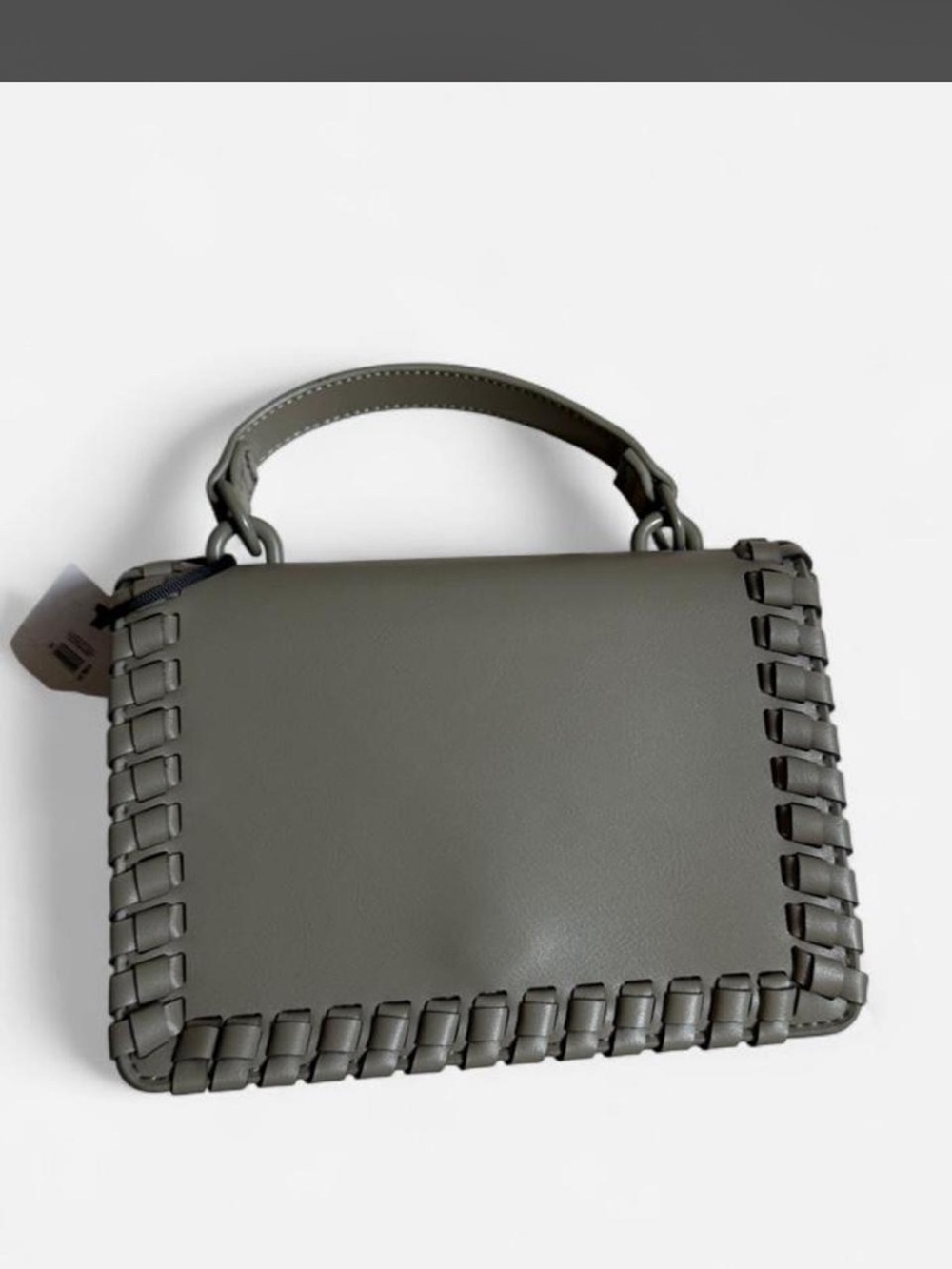 Classic Woven-Trim Top Handle Bag in Olive